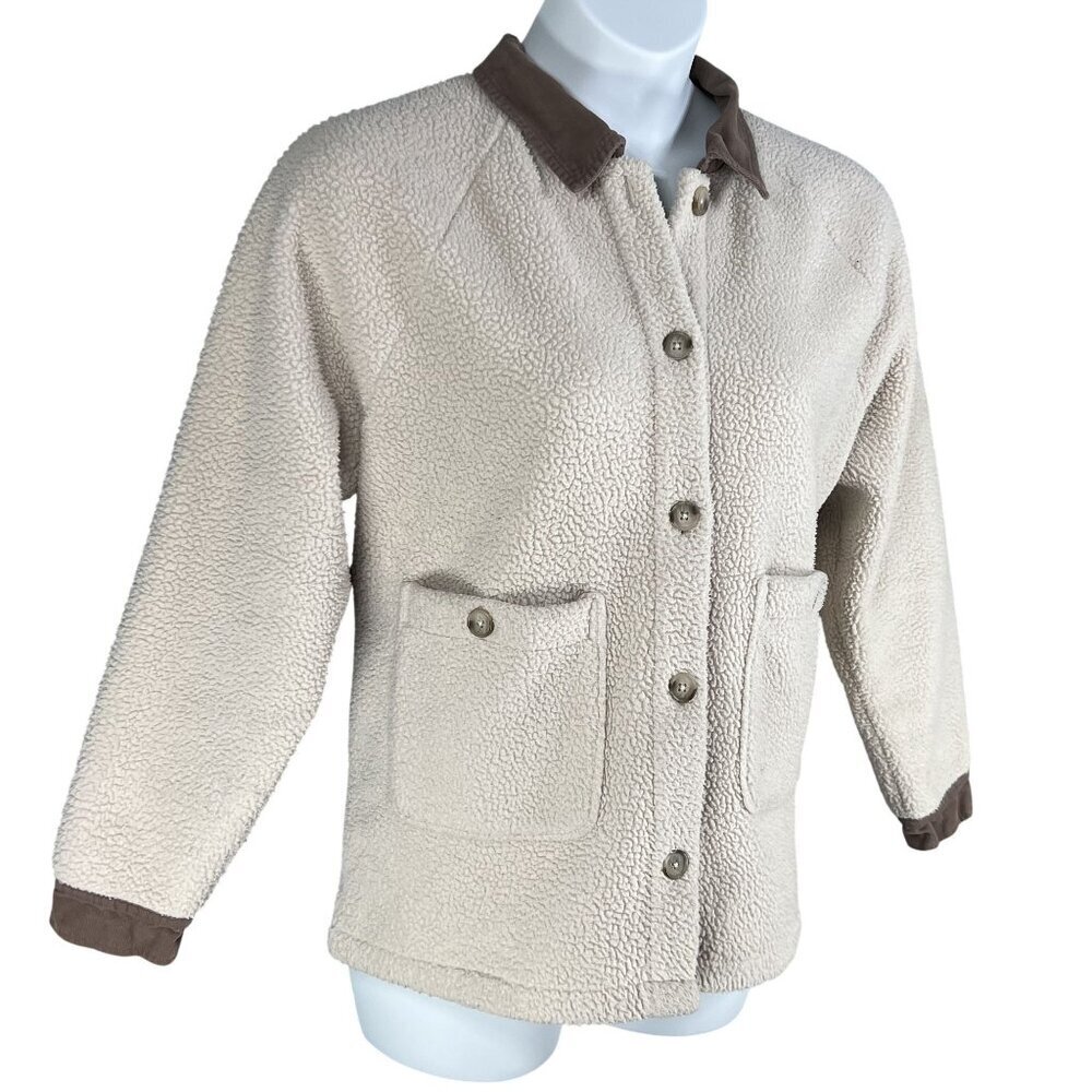 Madewell Womens L Corduroy Trimmed (Re)sourced Sherpa Terry Chore Coat Cozy - Picture 8 of 16